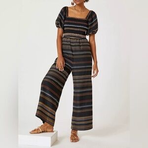 Anthropologie x Hutch Sunset Embroidered Jumpsuit XS  Puff Short Sleeve Boho